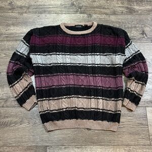 Vintage 80s Fenzia Cable Knit Sweater Coogi Style Textured Pullover Men's Large